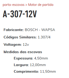 A-307-12V - PORTA ESCOVA PARTIDA- ETORK/ GRAND SIENA/ PALIO/ DOBLO/ STRADA - PC A-307-12V - PORTA ESCOVA PARTIDA- ETORK/ GRAND SIENA/ PALIO/ DOBLO/ STRADA - PC