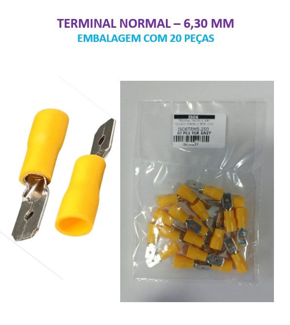 ISO6TRM5-250 - TERMINAL MACHO 6.3MM ISOLADO AMARELO (EMB. COM 20 PEÇAS - VALOR UNITARIO) - PC ISO6TRM5-250 - TERMINAL MACHO 6.3MM ISOLADO AMARELO (EMB. COM 20 PEÇAS - VALOR UNITARIO) - PC