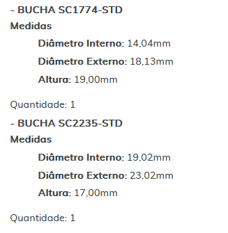 KIT SC1270-STD - KIT BUCHA PARTIDA NEW HOLLAND/ CASE/ ESTE KIT É COMPOSTO POR: 1 - BUCHA SC2234-STD/ 1 - BUCHA SC1774-STD/ 1 - BUCHA SC2235-STD - KIT KIT SC1270-STD - KIT BUCHA PARTIDA NEW HOLLAND/ CASE/ ESTE KIT É COMPOSTO POR: 1 - BUCHA SC2234-STD/ 1 - BUCHA SC1774-STD/ 1 - BUCHA SC2235-STD - KIT