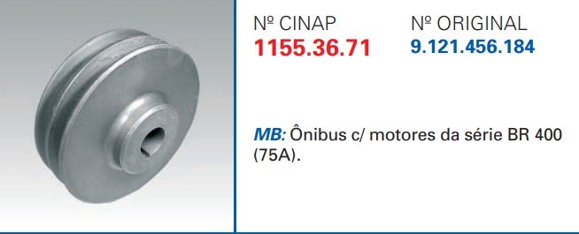 CP1155 - POLIA DUPLA ALTERNADOR MBB/ ONIBUS MOTOR BR 400 (75A) (EMB. COM 1 PEÇA - VALOR UNITARIO) - PC