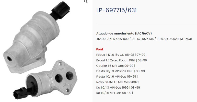 LP631 - ATUAD. MARCHA LENTA  FORD FOCUS 1.6 16V ESCO 1.8 FIESTA,KA ZETEC - UN