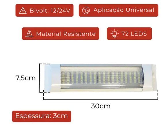 ISO14LM6932 12/24V - LUMINARIA TETO ESPECIAL 12/24V - COM BOTAO ON/OFF (EMB. COM 01 PC- VALOR UNITARIO) - PC
