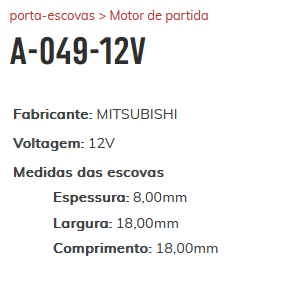 A-049-12V - PORTA ESCOVA PARTIDA TRATOR LS - PART MITSUBISHI - ARRANQUE OSGR 4D30 - PC