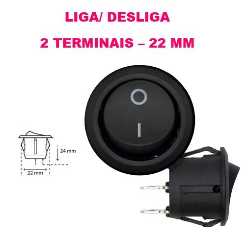 ISO6IT2186 RD2  - CHAVE ON/OFF REDONDA (GANGORRA) 02 TERMINAIS 02 POSICAO 22MM (EMB. COM 01 PECA - VALOR UNITARIO) - PC