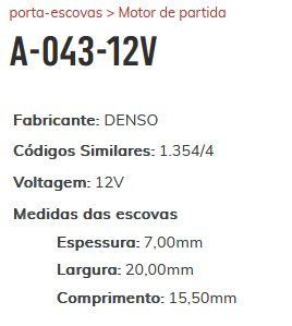 A-043 12V - PORTA ESCOVA PARTIDA DENSO 12V COROLLA/ PEUGEOT307 308/ LAND ROVER - PC A-043 12V - PORTA ESCOVA PARTIDA DENSO 12V COROLLA/ PEUGEOT307 308/ LAND ROVER - PC