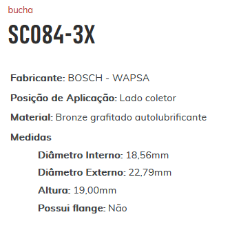 SC084-3X - BUCHA PARTIDA PK LD COLETOR 3X - 18,59 X 22,79 X 19,00 MM - PC
