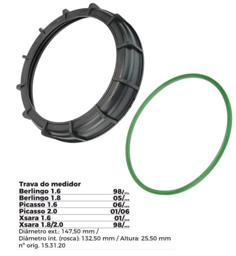 ISO1904008 G - TRAVA BOIA COMBUSTIVEL CITROEN/ XSARA/ PICASSO- COM GUARNICAO- DIAMETRO EXTERNO 147,50MM, DIAMETRO INTERNO (ROSCA) 132,50MM, ALTURA 25,50MM (EMB. COM 01 KIT - VALOR DO JOGO) - JG