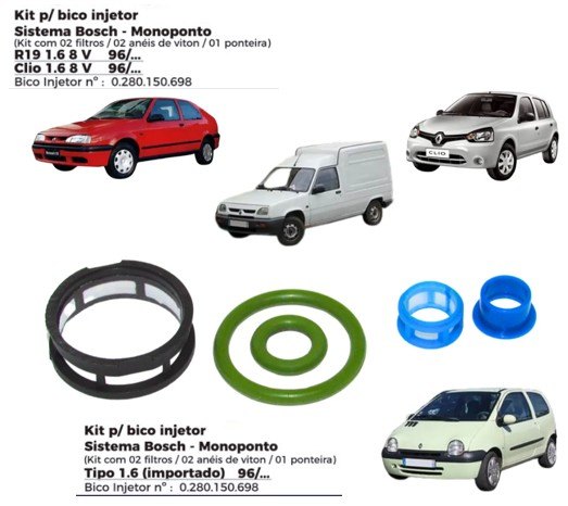 ISO1902064 - REPARO BICO INJETOR SISTEMA BOSCH MONOPONTO/ RENAUT/ CLIO (EMB. COM 02 FILTROS, 02 ANEIS DE VITON, 01 PONTEIRA - PREÇO DO KIT) - KIT ISO1902064 - REPARO BICO INJETOR SISTEMA BOSCH MONOPONTO/ RENAUT/ CLIO (EMB. COM 02 FILTROS, 02 ANEIS DE VITON, 01 PONTEIRA - PREÇO DO KIT) - KIT