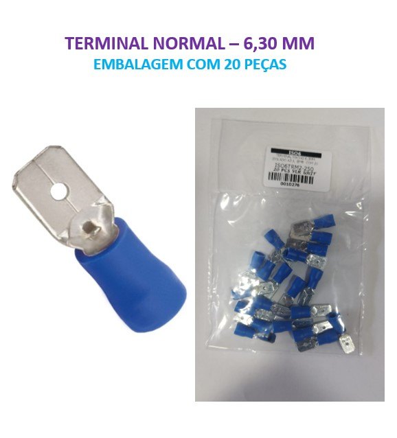 ISO6TRM2-250 - TERMINAL MACHO 6,3MM ISOLADO AZUL (EMB. COM 20 PEÇAS - VALOR UNITARIO) - PC