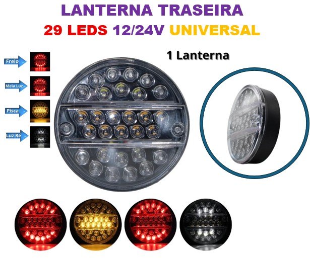 ISO22T5307 12/24V - LANTERNA TRASEIRA LED REDONDA 29 LEDS 12/24V LE/ LD MULTIUSO (EMB. COM 01 PECA- VALOR UNITARIO) - PC ISO22T5307 12/24V - LANTERNA TRASEIRA LED REDONDA 29 LEDS 12/24V LE/ LD MULTIUSO (EMB. COM 01 PECA- VALOR UNITARIO) - PC
