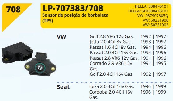 LP708 - SENSOR POS.BORBOLETA VW GOLF/PASSAT 1.8 2.0 93>99 - UN