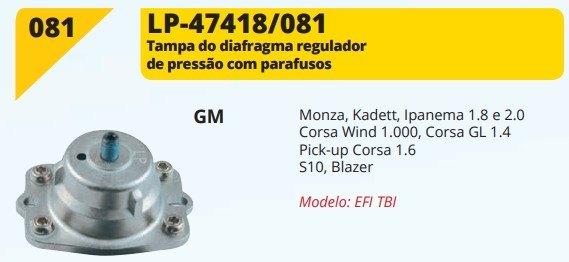 LP081 - TAMPA DIAF.REG.C/PARAF MONZA/ KADET/ IPANEMA/ CORSA WIND 1.0 CORSA GL 1.4 - UN