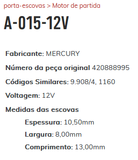 A-015 12V - PORTA ESCOVA PARTIDA MERCURY 12V JET SKI/ MOTOR DE POPA - PC
