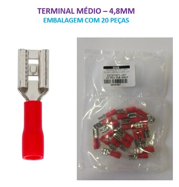 ISO6TRF1-187 - TERMINAL ENCAIXE 4.8MM ISOLADO VERMELHO (EMB. COM 20 PEÇAS - VALOR UNITARIO) - PC