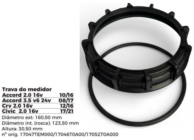 ISO1904037 G - TRAVA DO MEDIDOR HONDA ACCORD/ CIVIC/ CRV - COM GUARNICAO- DIAMETRO EXTERNO 160,50MM, DIAMETRO INTERNO (ROSCA) 123,50MM, ALTURA 30,50MM (EMB. COM 01 KIT - VALOR DO KIT) - KIT ISO1904037 G - TRAVA DO MEDIDOR HONDA ACCORD/ CIVIC/ CRV - COM GUARNICAO- DIAMETRO EXTERNO 160,50MM, DIAMETRO INTERNO (ROSCA) 123,50MM, ALTURA 30,50MM (EMB. COM 01 KIT - VALOR DO KIT) - KIT