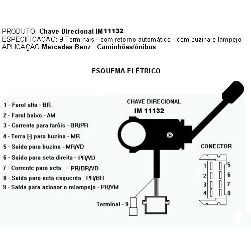 IM11132-S - CHAVE SETA MERCEDES BENS/ ALAVANCA LONGA/ COM LAMPEJO E RETORNO AUTOMATICO - PC