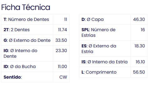 99.2033.0 - IMPULSOR PARTIDA BOSCH, TORO, VITARA, FIAT TIPO, COM 11 DENTES E 16 ESTRIAS (EMB. COM 01 PECA - VALOR UNITARIO) - PC