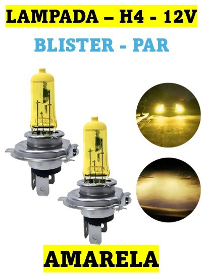 ISO14LX H4 AM 12V - LAMPADA HALOGENA H4 12V 60/55W AMARELA P43T / BLISTERLAMPADA HALOGENA H3 12V 55W AMARELA / BLISTER 12342 (EMB. COM 02 PECAS - VALOR DO KIT) - KIT