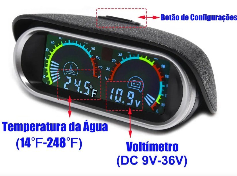 ISO6162 12/24V - RELOGIO DISPLAY - 12/24V - MEDIDOR TEMPERATURA DA AGUA DO MOTOR E VOLTIMETRO (EMB. COM 01 KIT - VALOR DO KIT) - KIT
