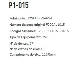 P1-015 - PLANETARIA PARTIDA BOSCH VW, POLO, LOGUS, SEAT, INCA, ESCORT (EMB. COM 01 KIT - VALOR DO CONJUNTO) - CJ P1-015 - PLANETARIA PARTIDA BOSCH VW, POLO, LOGUS, SEAT, INCA, ESCORT (EMB. COM 01 KIT - VALOR DO CONJUNTO) - CJ
