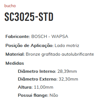 SC3025-STD COM RETEN - BUCHA PARTIDA GOL/ AUDI/ CORDOBA/ GOLF/ BEETLE - 28,39 X 32,30 X 11,00 MM (EMB. COM UM KIT- VALOR DO KIT) - KIT