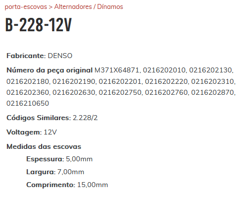 B-228-12V - PORTA ESCOVA ALTERNADOR COROLLA/ CAMRY/ FOCUS/ FIESTA/ XSARA/ RANGER/ CRV/ CIVIC - PC B-228-12V - PORTA ESCOVA ALTERNADOR COROLLA/ CAMRY/ FOCUS/ FIESTA/ XSARA/ RANGER/ CRV/ CIVIC - PC