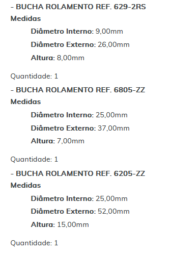 KIT SC1261-STD - KIT BUCHA PARTIDA VOLVO/ ESTE KIT E COMPOSTO POR: 1  -BUCHA SC3035-STD/ 1-BUCHA ROLAMENTO REF. 629-2RS/ 1-BUCHA ROLAMENTO REF. 6805-ZZ/ 1-BUCHA ROLAMENTO REF. 6205-ZZ - KIT