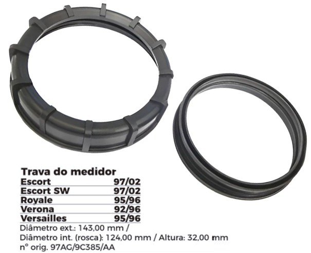 ISO1904001 G - TRAVA BOIA COMBUSTIVEL ECOSPORT/ LOGUS- COM GUARNICAO- DIAMETRO EXTERNO 143MM, DIAMETRO INTERNO (ROSCA) 124MM, ALTURA 32MM (EMB. COM 01 KIT - VALOR DO JOGO) - JG