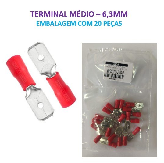 ISO6TRM1-250 - TERMINAL MACHO 6.3MM ISOLADO VERMELHO (EMB. COM 20 PEÇAS - VALOR UNITARIO) - PC ISO6TRM1-250 - TERMINAL MACHO 6.3MM ISOLADO VERMELHO (EMB. COM 20 PEÇAS - VALOR UNITARIO) - PC
