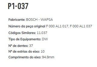 P1-037 - PLANETARIA PARTIDA DW, FIAT PALIO WEEKEND (EMB. COM 01 KIT - VALOR DO CONJUNTO) - CJ P1-037 - PLANETARIA PARTIDA DW, FIAT PALIO WEEKEND (EMB. COM 01 KIT - VALOR DO CONJUNTO) - CJ