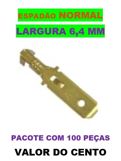 ISO80186 - TERMINAL MACHO ESPADAO COM TRAVA - LARGURA 6,4 MM - COMPRIMENTO 28 MM (EMB. COM 100 PECAS -  VALOR DO CENTO) - CT