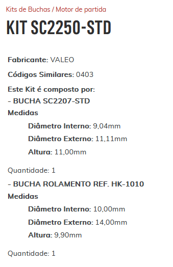 KIT SC2250-STD   - KIT BUCHA PARTIDA VALEO CORSA/ CELTA - KIT