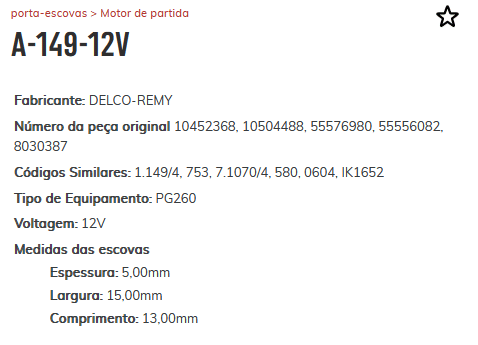 A-149-12V - PORTA ESCOVA PARTIDA DELCO PALIO/ STRADA/ ASTRA/ CELTA/ CORSA - PC A-149-12V - PORTA ESCOVA PARTIDA DELCO PALIO/ STRADA/ ASTRA/ CELTA/ CORSA - PC