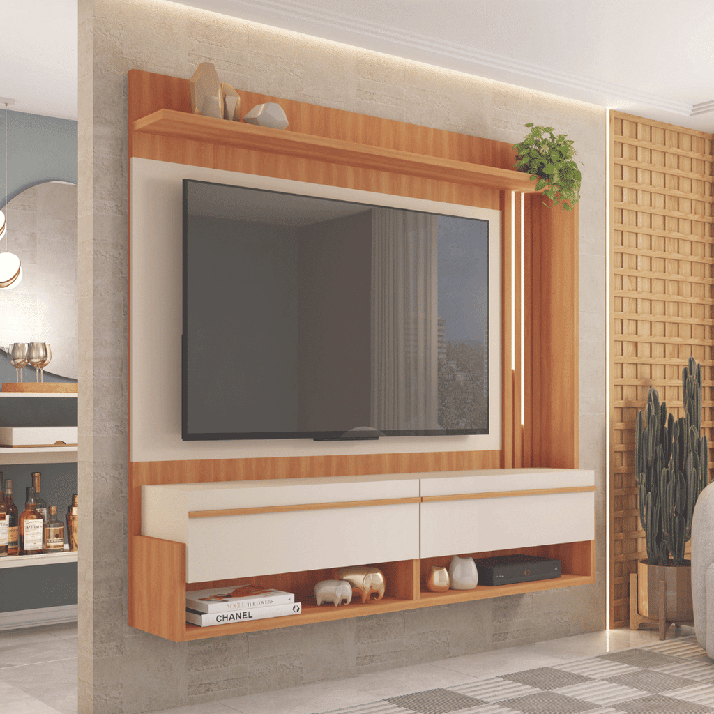 Painel para TV 50 Polegadas Freijó/Off White Arthus1.6 Caemmun