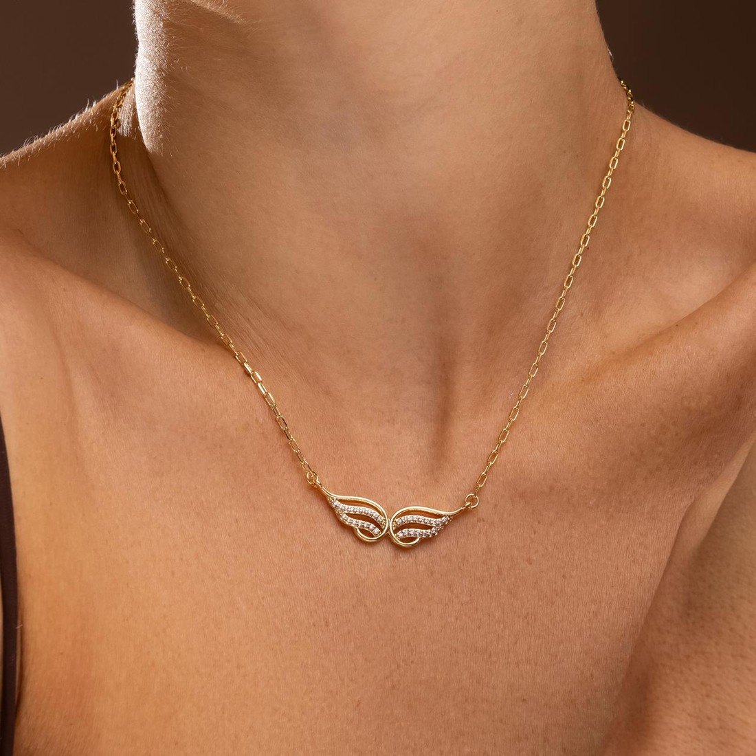 Colar Asa Dupla Aurora Zirconia