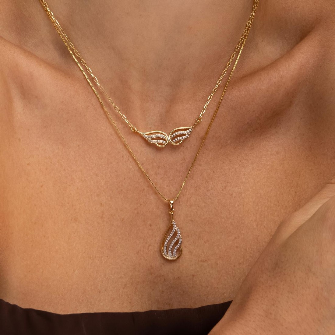 Colar Asa Dupla Aurora Zirconia