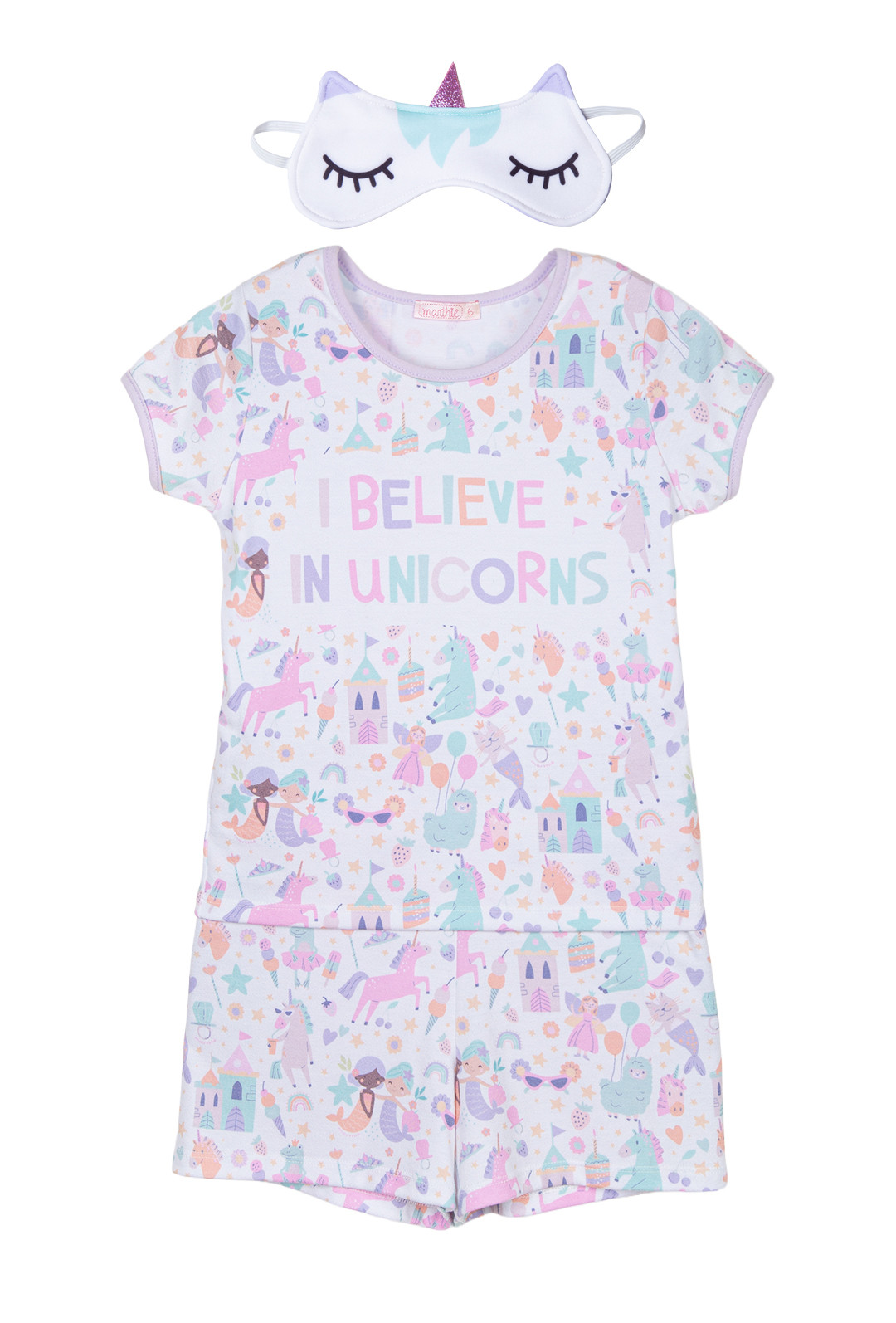 Pijama Believe com máscara unicórnio