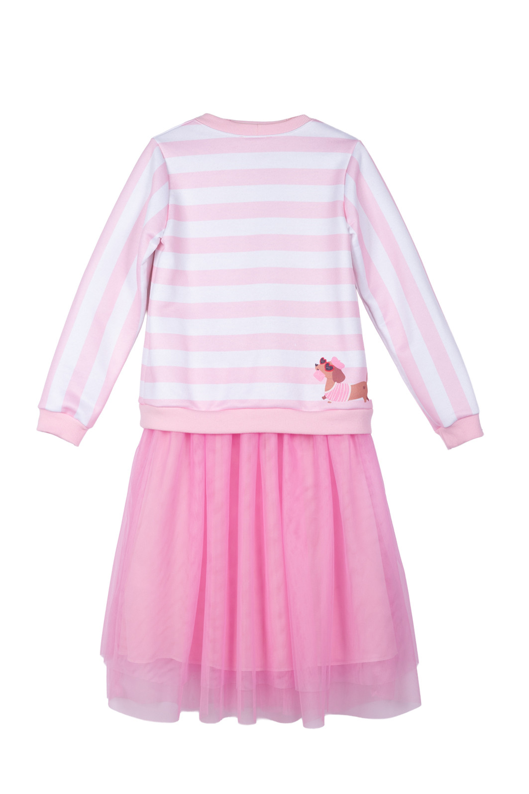 Conjunto listrado com saia midi em tule