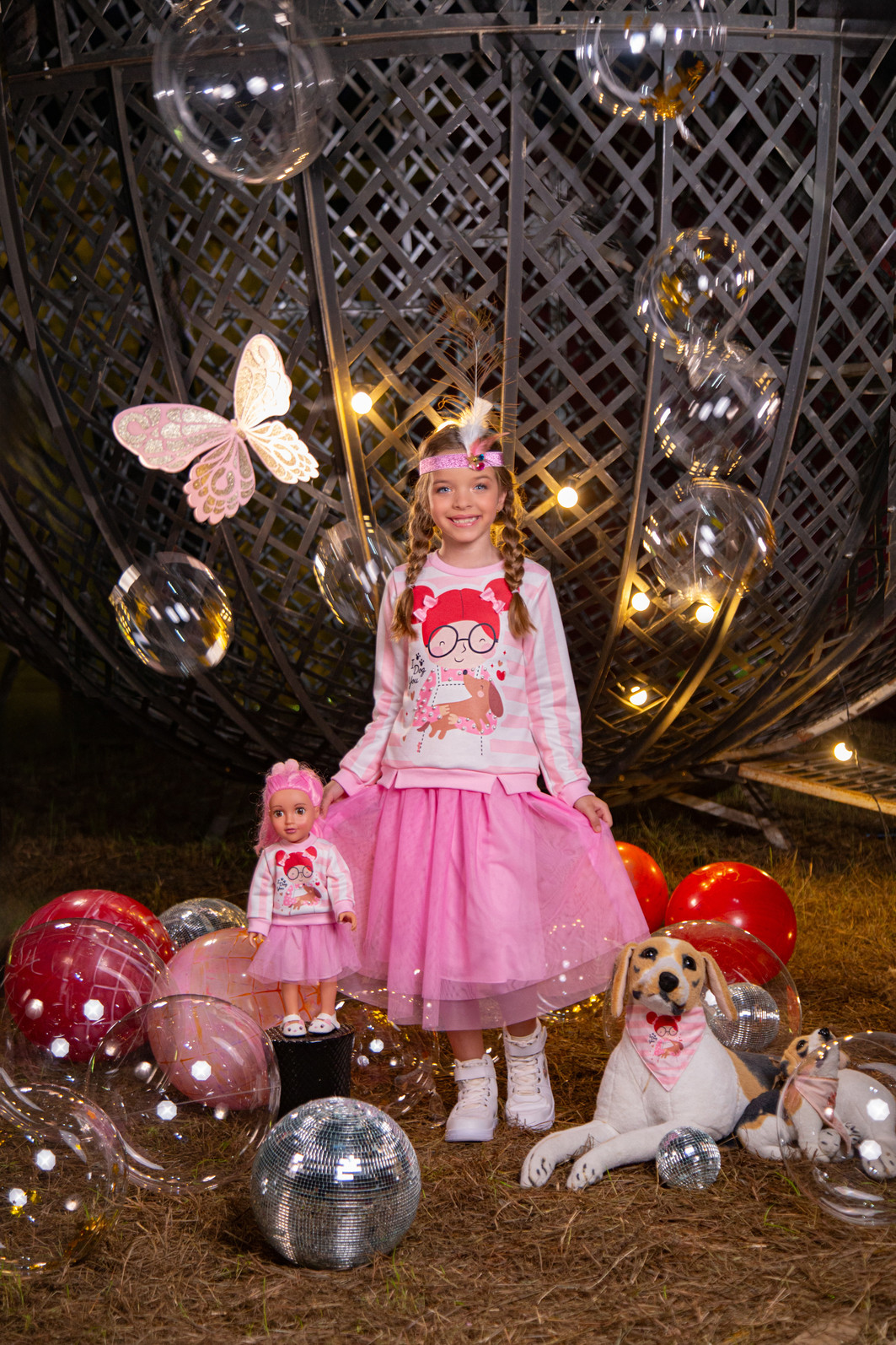 Conjunto listrado com saia midi em tule