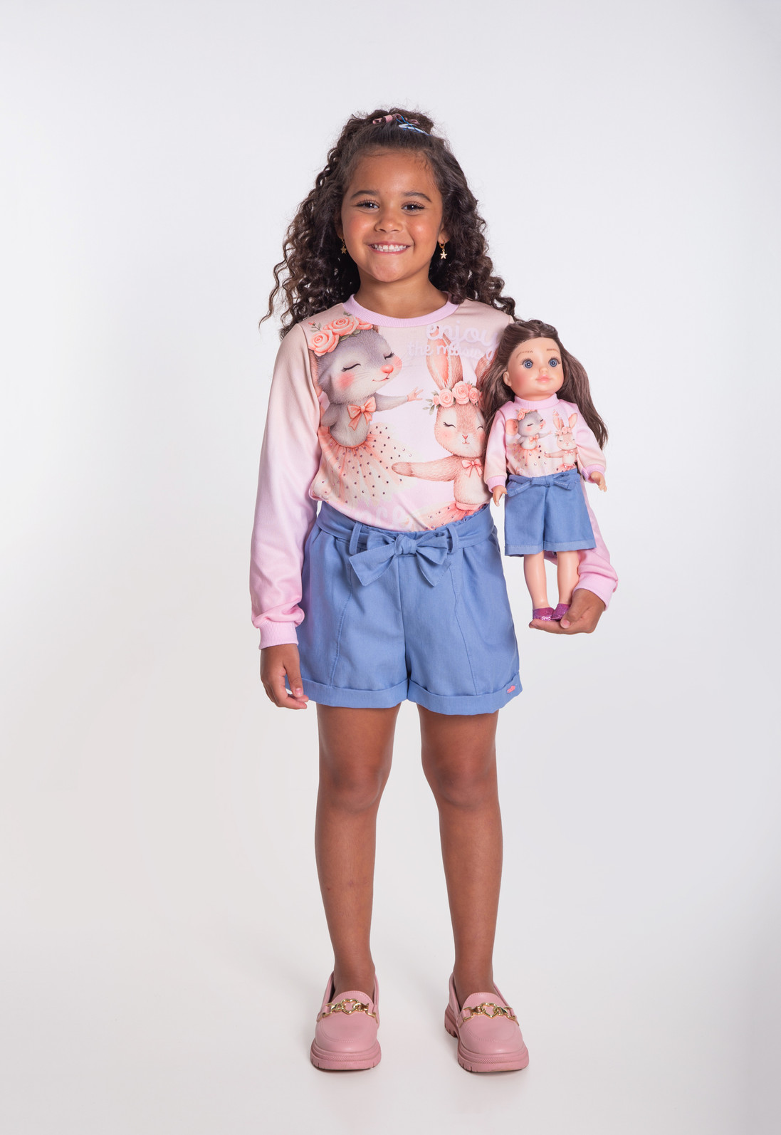 Conjunto dance com shorts chambray