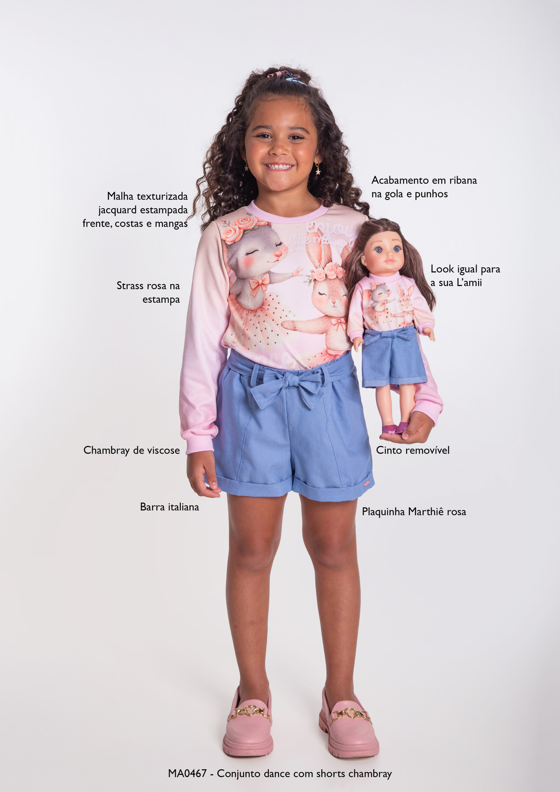 Conjunto dance com shorts chambray