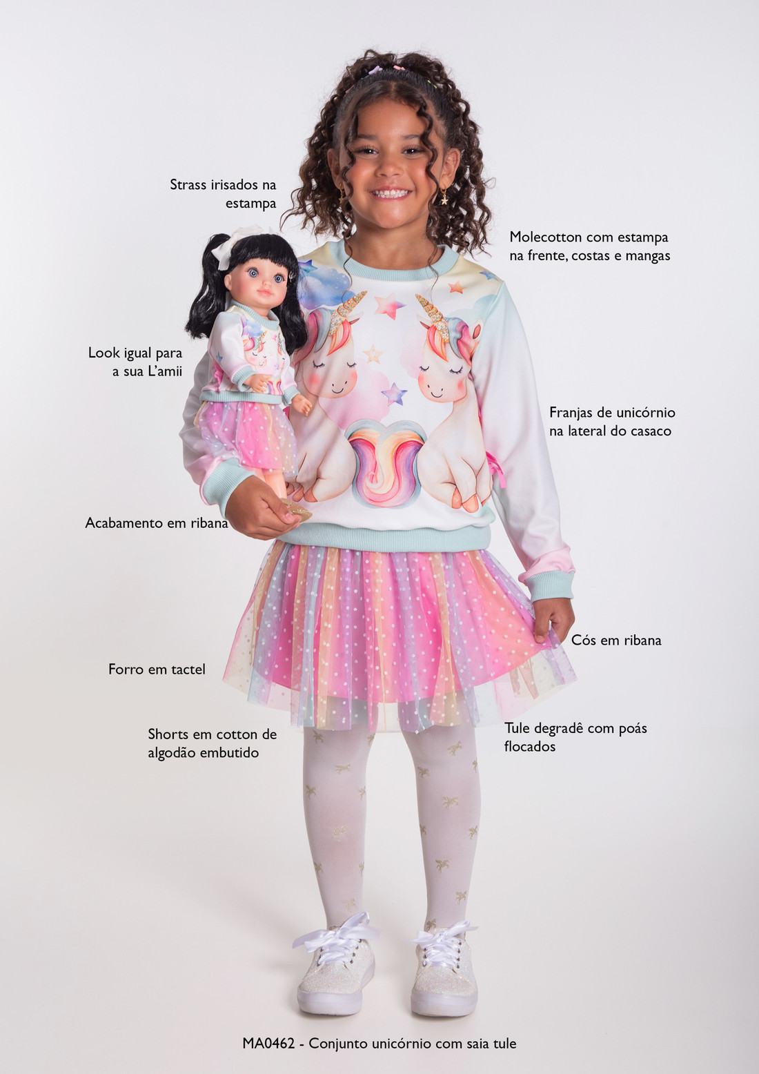 Conjunto unicórnio com saia tule