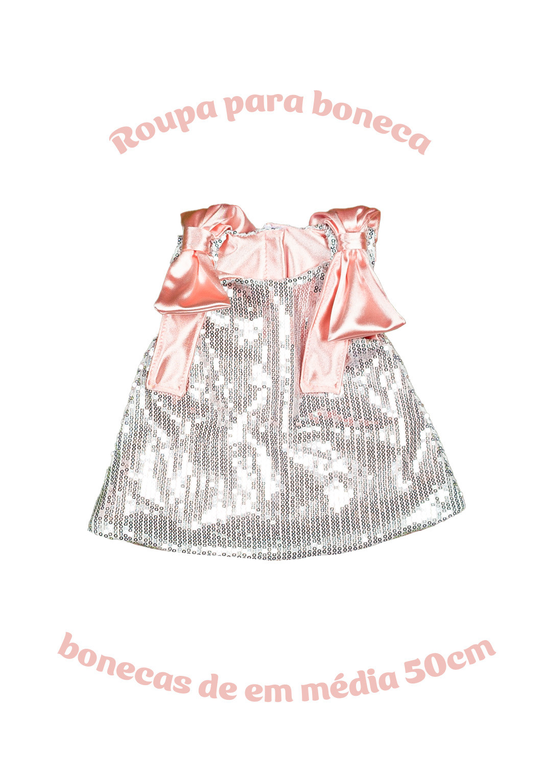 Vestido paetê prata com rosa (sortido paetê prata ou chumbo)