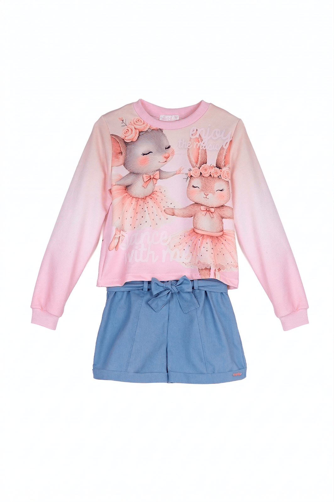 Conjunto dance com shorts chambray