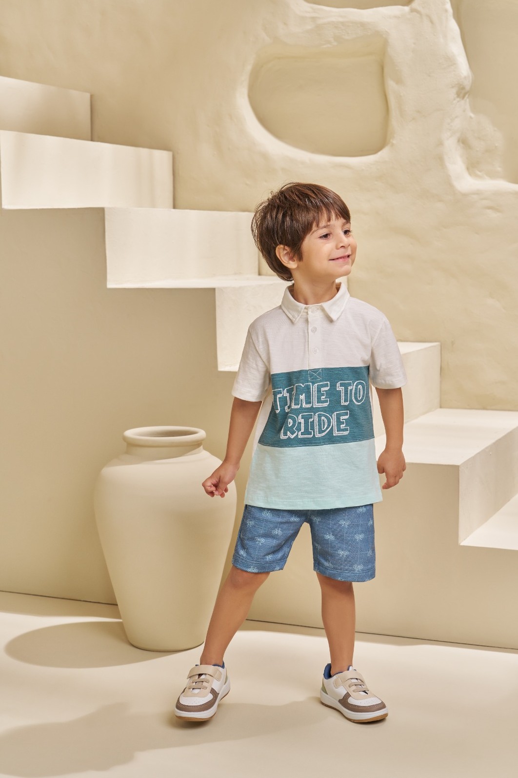 CONJUNTO POLO EM FLAMÊ E SHORT EM MOLETINHO PASSEIO DE BIKE