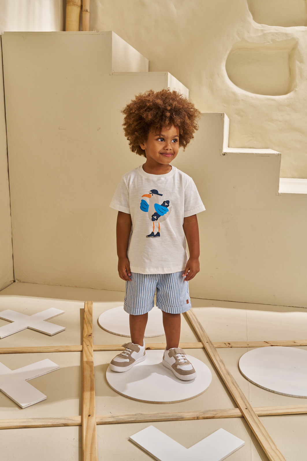 CONJUNTO T-SHIRT EM FLAMÊ E SHORT EM TECIDO ECO CAMOMILA