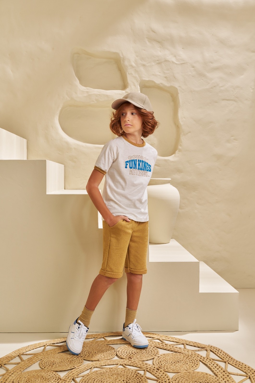 CONJUNTO T-SHIRT EM FLAMÊ E SHORT EM MALHA WAFFLE