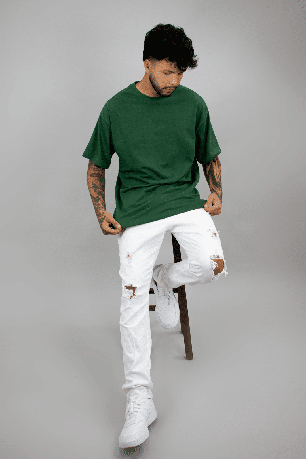 T-shirt Oversized Masculina Verde Musgo Luxo Urbano