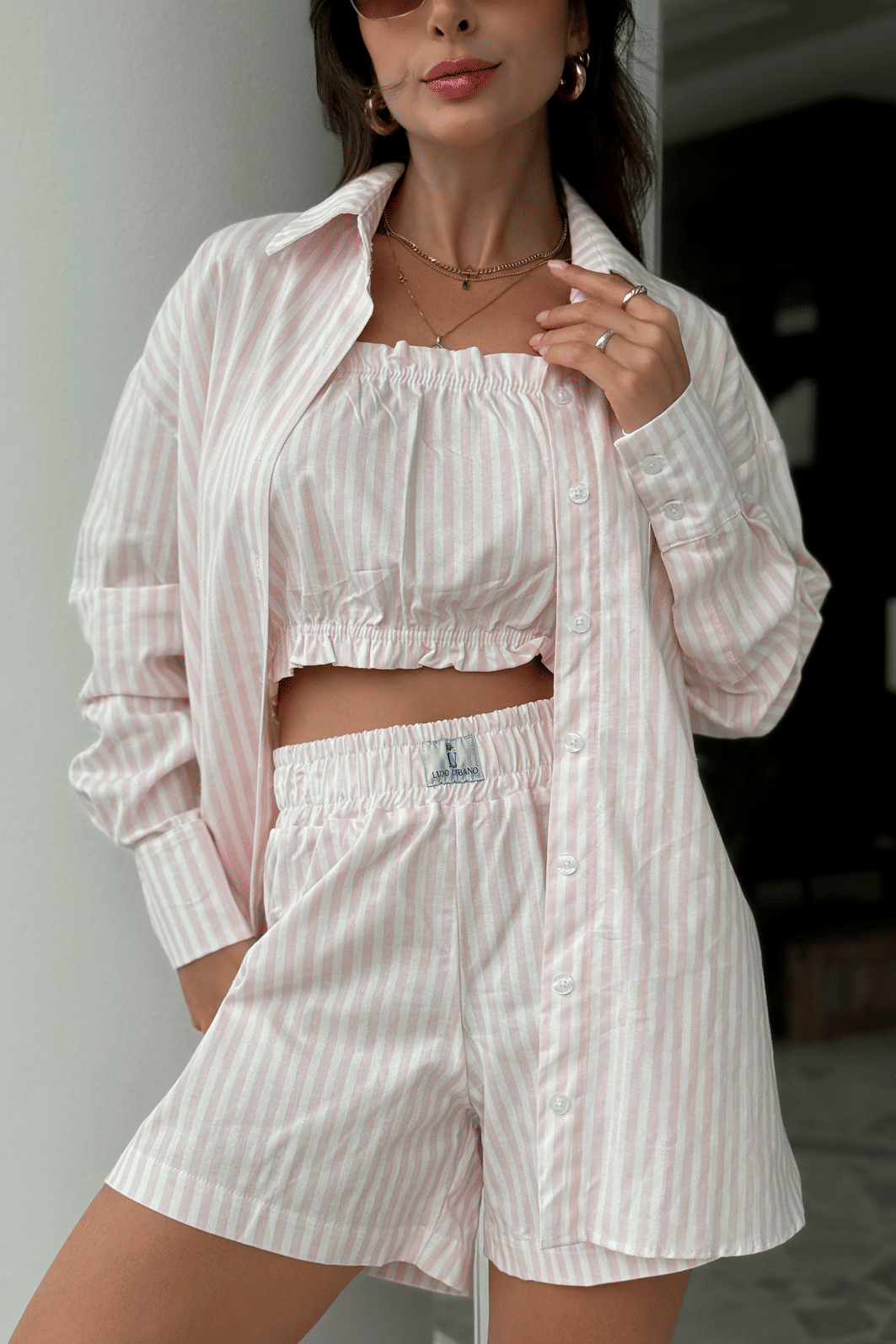 Camisa Listrada Rosa Luxo Urbano