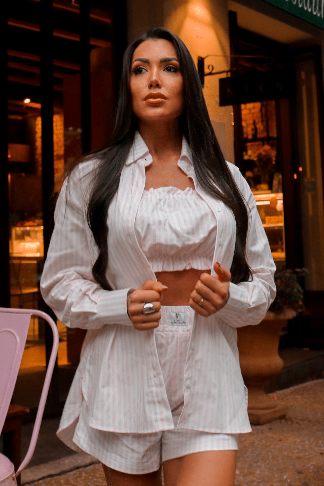 Camisa Listrada Rosa Luxo Urbano